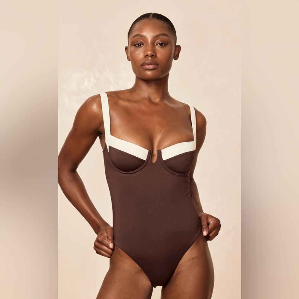 Monday Swimwear Brown and Cream Underwire One-Piece Swimsuit
